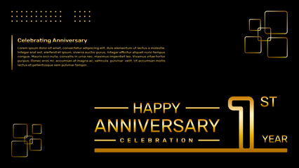 1st year anniversary template design with gold color, vector template illustration