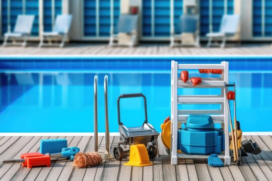 stock photo of swimming pool and stuff tools equipment  photography Generative AI