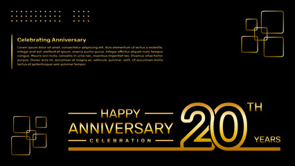 20th year anniversary template design with gold color, vector template illustration