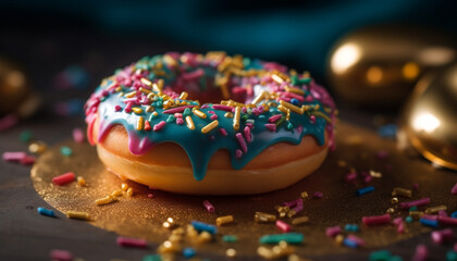 Fototapeta na wymiar donut with chocolate icing and sprinkles generated by AI