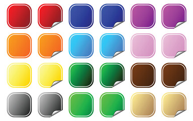 Collection of square shaped colorful tags. Flat and peeling. Vector.