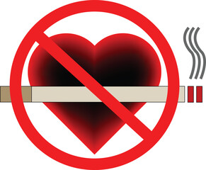 No smoking sign vector with a heart in the background