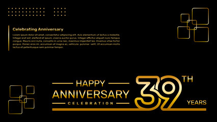 39th year anniversary template design with gold color, vector template illustration
