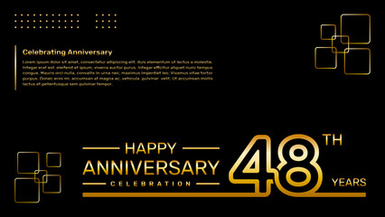 48th year anniversary template design with gold color, vector template illustration