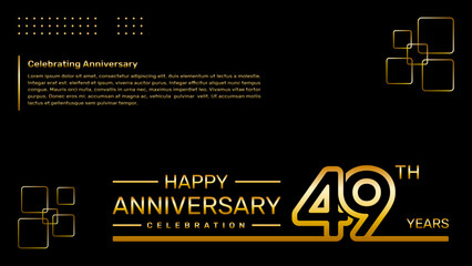49th year anniversary template design with gold color, vector template illustration