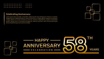 58th year anniversary template design with gold color, vector template illustration