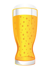 Glass of beer with bubbles and foam over white