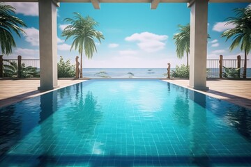 Fototapeta na wymiar stock photo of swimming pool on the apartment beach vibe photography Generative AI