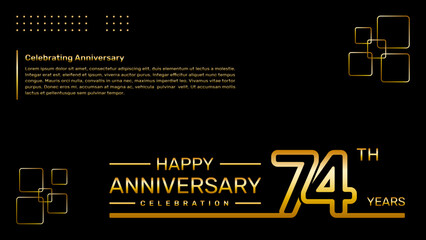 74th year anniversary template design with gold color, vector template illustration