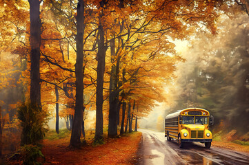 Obraz premium Yellow school bus created with Generative AI technology