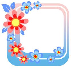 Obraz premium Stylized frame with ornate blue and pink flowers.