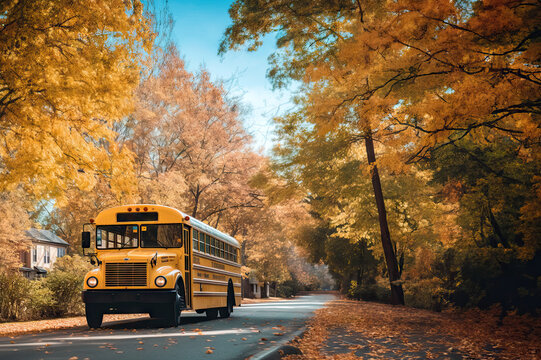 Yellow school bus created with Generative AI technology