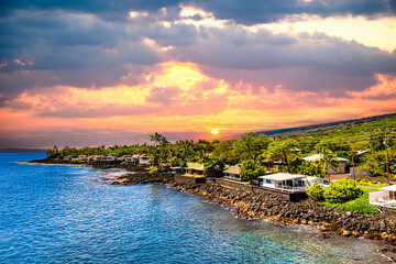 Sunset Serenity: A Captivating Aerial View of Maui's Coastal Neighborhood in Hawaii