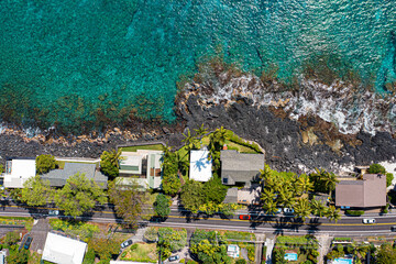 Coastal Homes and Reef: Aerial View of Kona's Scenic Road in Hawaii