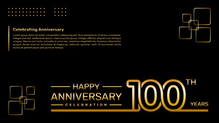 100th year anniversary template design with gold color, vector template illustration