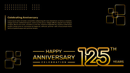 125th year anniversary template design with gold color, vector template illustration