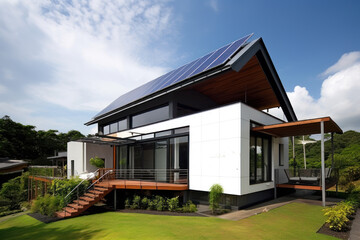 Fototapeta na wymiar Solar-powered, home, eco-friendly. AI