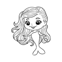 Little mermaid princess Vector outline for coloring book