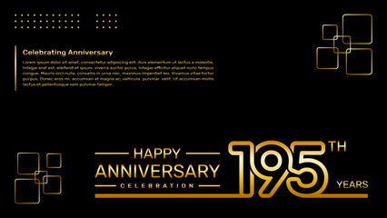 195th year anniversary template design with gold color, vector template illustration