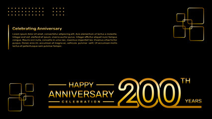 200th year anniversary template design with gold color, vector template illustration