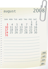 2008 calender whith a blanknote paper - vector illustration