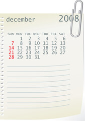 2008 calender whith a blanknote paper - vector illustration