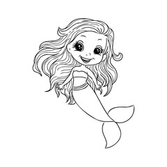Little mermaid princess Vector outline for coloring book