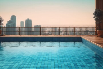 Fototapeta na wymiar stock photo of swimming pool on the apartment city view photography Generative AI
