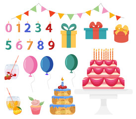 set of elements for a birthday celebration. Vector illustration