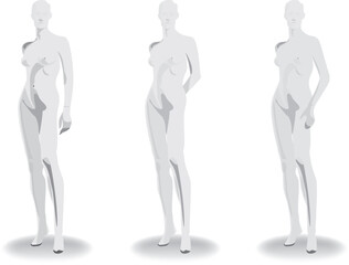 A set of 3 mannequins in various poses