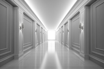 Illuminated corridor interior design. Empty Room Interior Background, creative ai