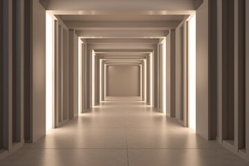 Illuminated corridor interior design. Empty Room Interior Background, creative ai