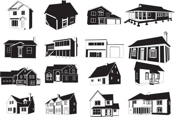 Collection of smooth vector EPS illustrations of various houses