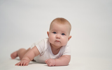 Smiling Newborn Baby on White Background