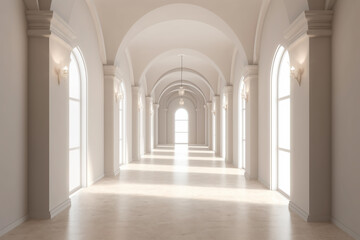 Fototapeta na wymiar Illuminated corridor interior design. Empty Room Interior Background, creative ai