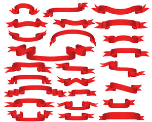 Collection of vector brightly red ribbons in different shape