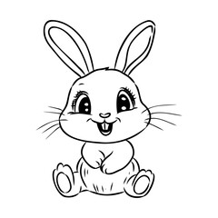 Fototapeta na wymiar Cute outline rabbit, bunny for coloring. Rabbit Bunny Cartoon Outline Coloring Book or page for kids. Happy Easter in doodle style. Illustration Vector.