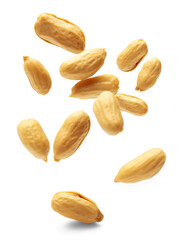 Falling peanut isolated on transparent background, full depth of field, png