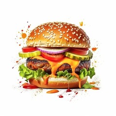 Hot burger isolated on white background 
