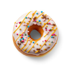 Glazed donut decorated with sprinkles isolated on transparent or white background, png - obrazy, fototapety, plakaty
