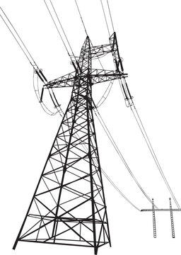 Vector silhouette of Power lines and electric pylons
