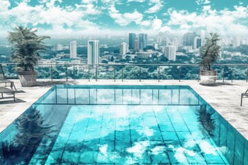 Obraz premium stock photo of swimming pool on the apartment city view photography Generative AI