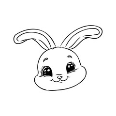 Cute outline rabbit, bunny for coloring. Rabbit Bunny Cartoon Outline Coloring Book or page for kids. Happy Easter in doodle style. Illustration Vector.