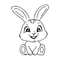 Cute outline rabbit, bunny for coloring. Rabbit Bunny Cartoon Outline Coloring Book or page for kids. Happy Easter in doodle style. Illustration Vector.