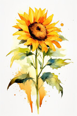 Sunflower, watercolor flower. Floral illustration isolated on white. Summer yellow garden. Generative AI.