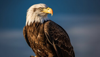 Fototapeta premium Majestic bald eagle perching, spread wings, generated by AI