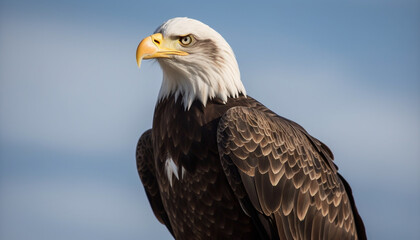 Obraz premium Majestic bald eagle perching, talons in motion generated by AI