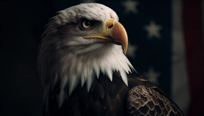 Obraz premium Majestic bird of prey perching, staring fiercely generated by AI