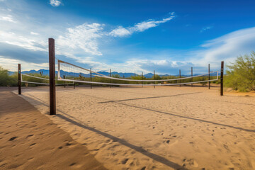 Sand volleyball court in the Arizona desert. AI