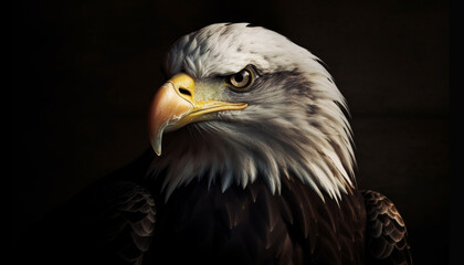 Obraz premium Majestic bald eagle perching, staring at camera generated by AI